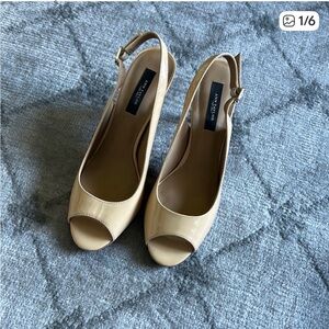 Ann Taylor Nude Peep-Toe Slingback Heels